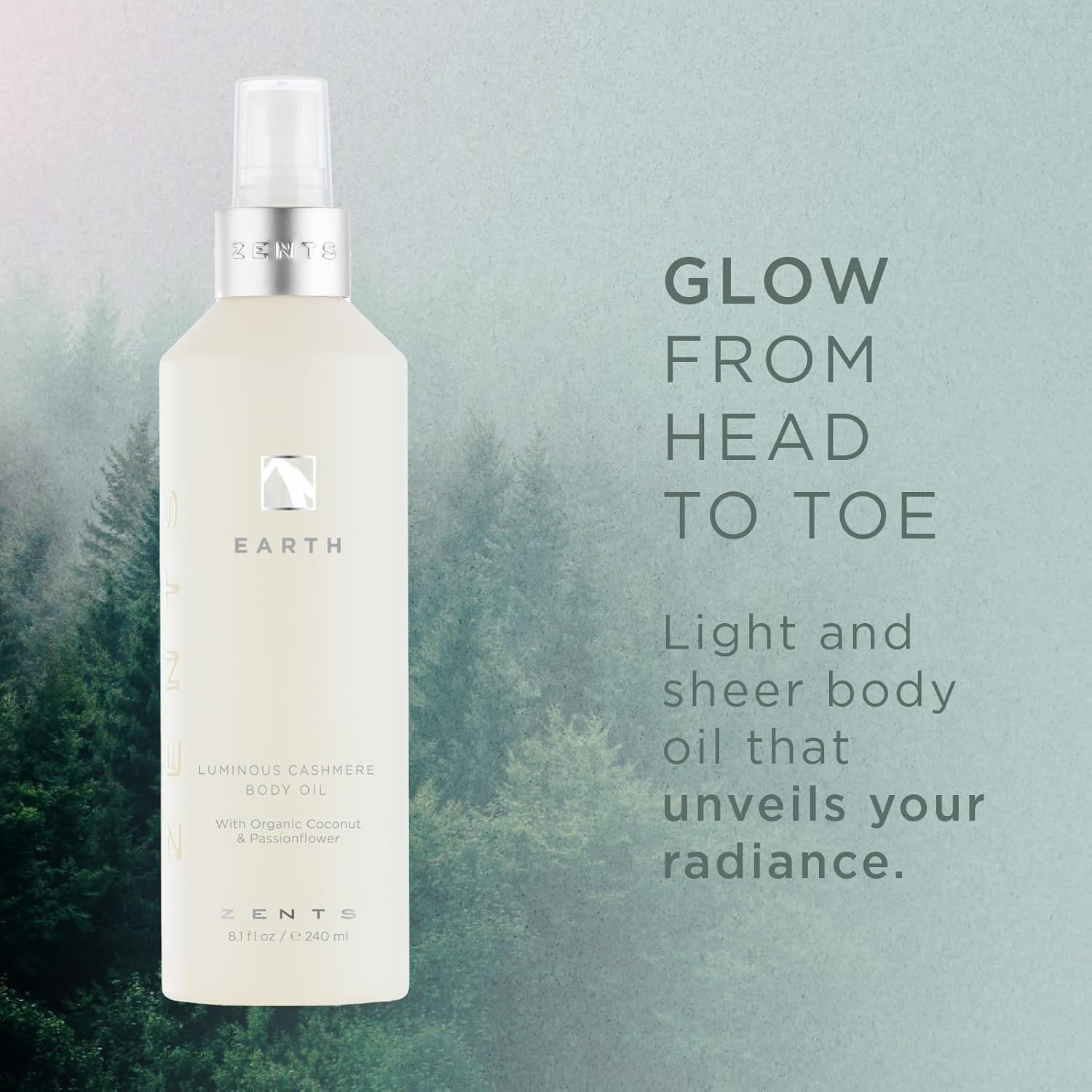 Zents Luminous Cashmere Body Oil (Earth Fragrance) | Moisturizing Body Oil with Vitamin E & Organic Coconut Oil | Softens & Smooths Skin | 8 fl oz-FemmiqueWomen