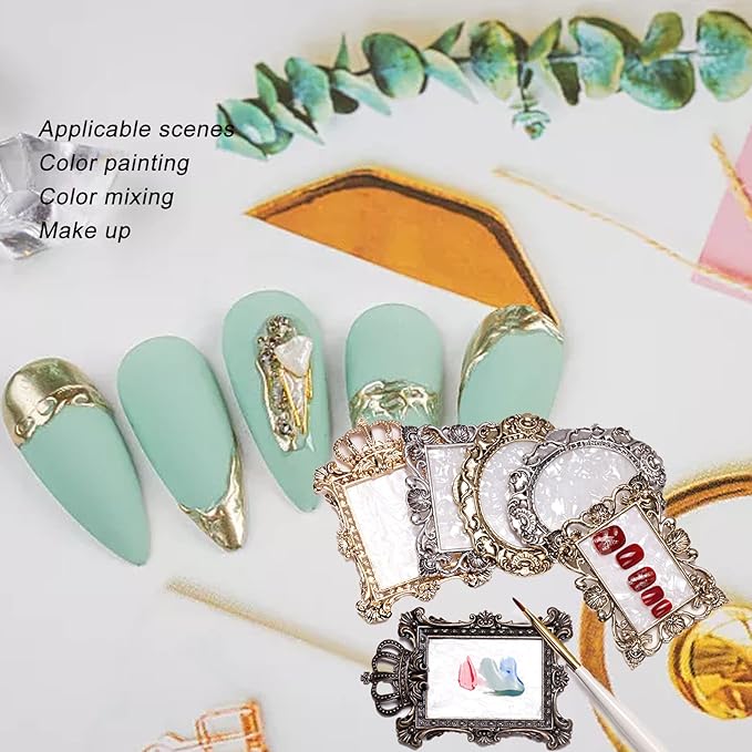 2pcs Resin Nail Art Palette, Nail Art Painting Palette Gold Silver Copper Mixed Color Vintage Photography Props Nail Gel Color Makeup Display Board Nail Art Cosmetic Mixing Tools-FemmiqueWomen