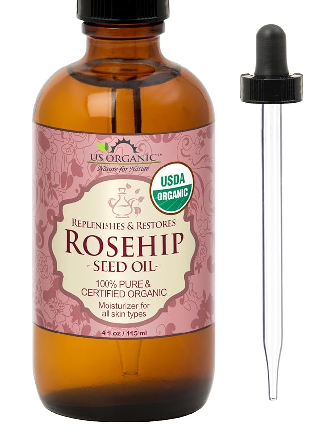 US Organic Rosehip Seed Oil, USDA Certified Organic, Cold Pressed, Virgin Organic, Amber Glass Bottle and Glass Eyedropper for Easy Application - 4 oz (115 ml)-FemmiqueWomen