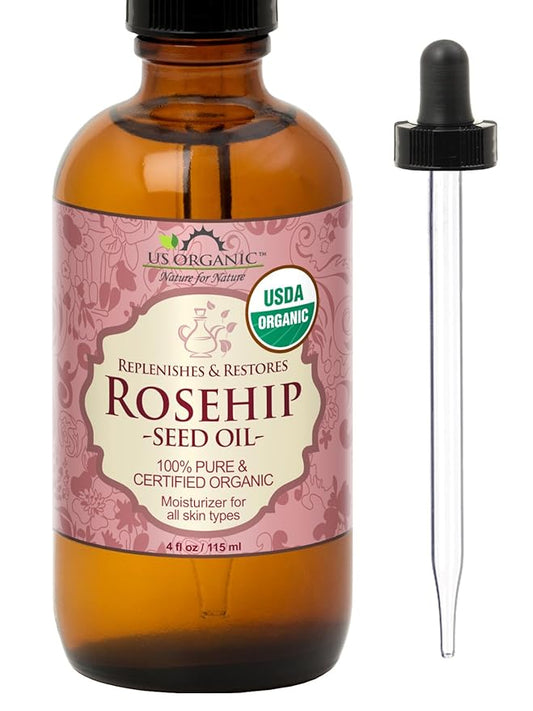 US Organic Rosehip Seed Oil, USDA Certified Organic, Cold Pressed, Virgin Organic, Amber Glass Bottle and Glass Eyedropper for Easy Application - 4 oz (115 ml)-FemmiqueWomen