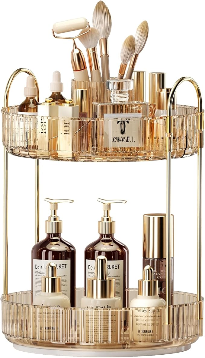 360 Rotating Makeup Organizer - Large-Capacity Skincare & Makeup Storage with 2-Tier Perfume Organizers, Cosmetic Dresser & Makeup Brush Holder - Fits Bedroom, Bathroom, Vanity Shelf & Countertop-FemmiqueWomen