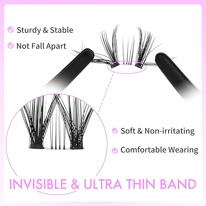 VEYESBEAUTY Lash Clusters Eyelash Extensions Thin & Invisible Band DIY Individual False Eyelashes Newbie's Five-Second Series Wispy Lash Tray for Self-application, Whisper Lashes 8-16mm Mixed Length-FemmiqueWomen