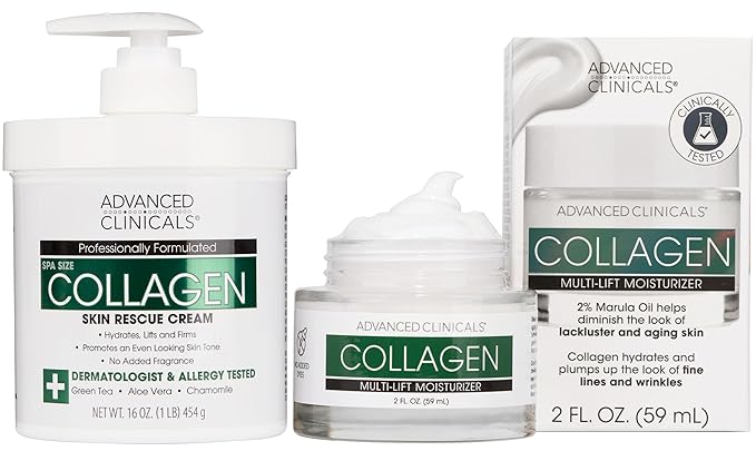 Advanced Clinicals Collagen Cream W/Hyaluronic Acid Face Moisturizer + Collagen Body Cream 2pc Skincare Set For Women & Men To Reduce Appearance Of Wrinkles, Fine Lines, & Uneven Skin Tone, 2pc Set-FemmiqueWomen