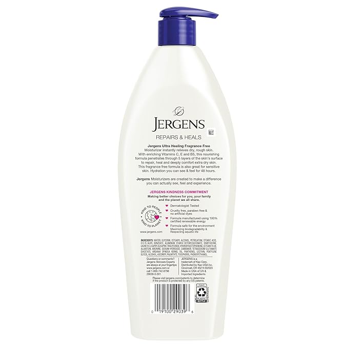 Jergens Ultra Healing Dry Skin Lotion, Hand and Body Moisturizer for Quick Absorption into Extra Dry Skin with Hydralucence Blend, Vitamins C, E and B5, White, 21 oz-FemmiqueWomen