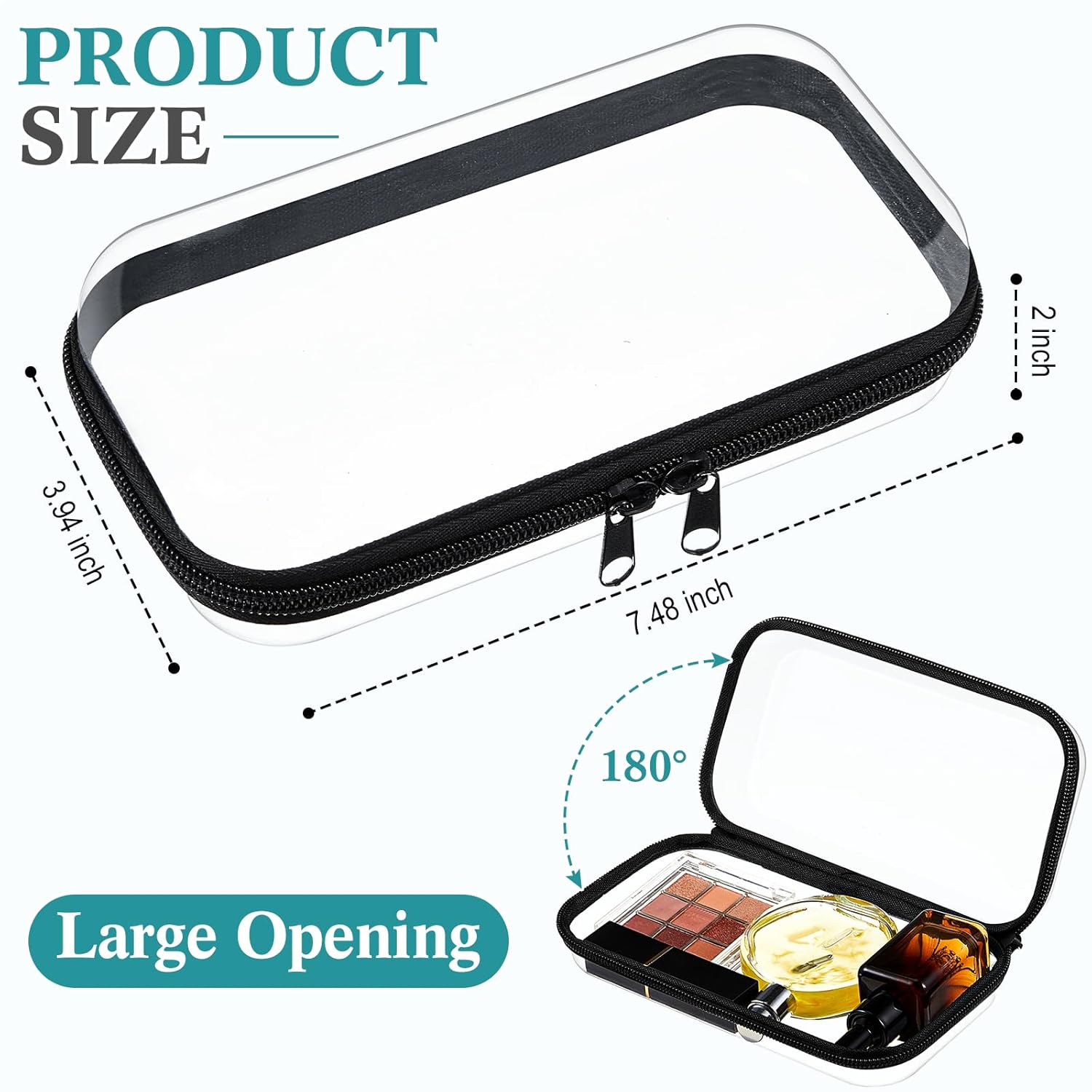 Hoolerry 3 Pcs Clear Hard Zipper Case Plastic Pouch Transparent Hard Case Clear Makeup Bag Portable Travel Organizer Bin for Cosmetics, Building Blocks, Puzzles(Black,S)-FemmiqueWomen