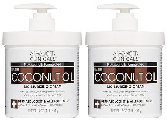Advanced Clinicals Coconut Oil Body Cream For Women & Men | Hydrating Coconut Lotion For Extremely Dry Skin | Visible Anti Aging Body Butter Skin Care Balm Moisturizer For Hand, Heel, Feet, 16oz, 2PC-FemmiqueWomen