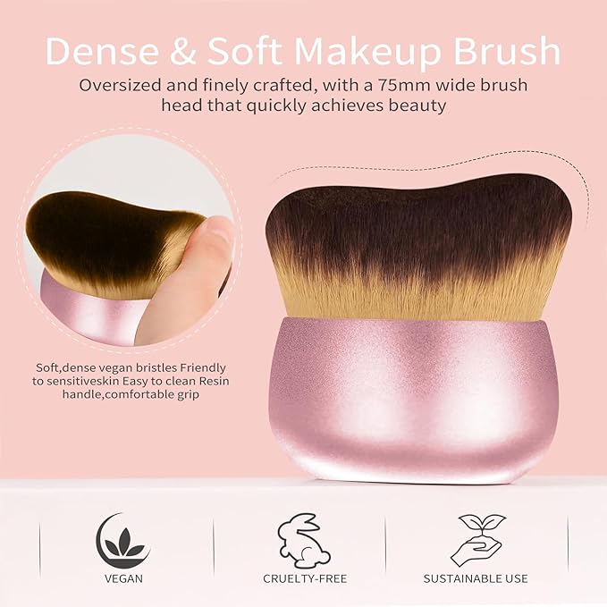 Extra Large Body Makeup Brush For Self Tanner,Leg Makeup &Bronzer Blend,75 mm Wide-headed Kabuki Brush Provides More Even& Pretty Application, Sunscreen Face&Back Makeup Brush,Wet&Dry Use-Matte (Pink)-FemmiqueWomen