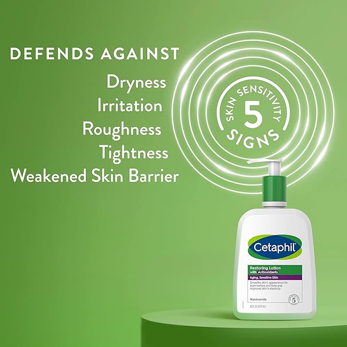 Cetaphil Restoring Body Lotion with Antioxidants for Aging Skin, Great for Neck and Chest Areas, Fragrance and Paraben Free, Suitable for Sensitive Skin 16 oz. Bottle-FemmiqueWomen