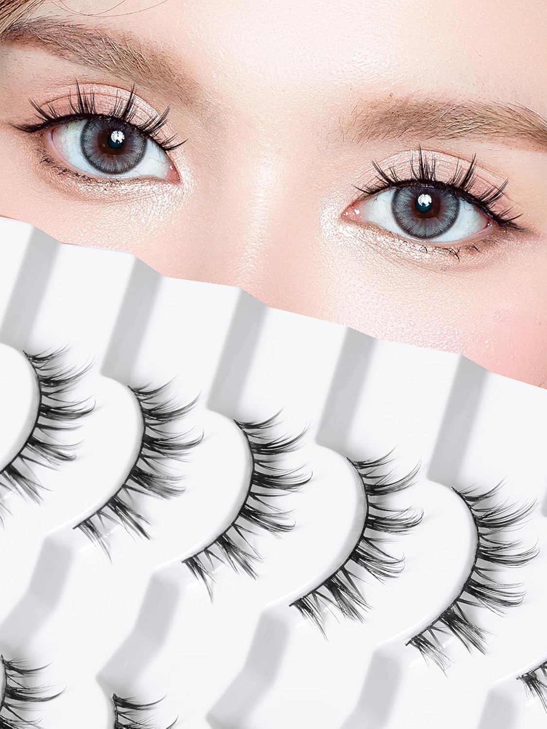 Manga Lashes Natural Look Anime Eyelashes Wispy 3D Volume 0.1MM Thin Band Manhua Lash Korean Asian Style 10mm Short Eyelash C Curl 7 Pair Siligli-FemmiqueWomen