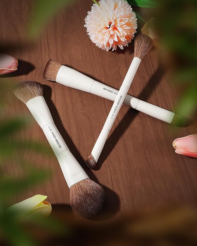 EIGSHOW Makeup Brush Set, 3Pcs Double Ended Face Makeup Brushes for Foundation Powder Contour Highlight Concealer Nose Shadow, Travel Gift Set (Beige)-FemmiqueWomen