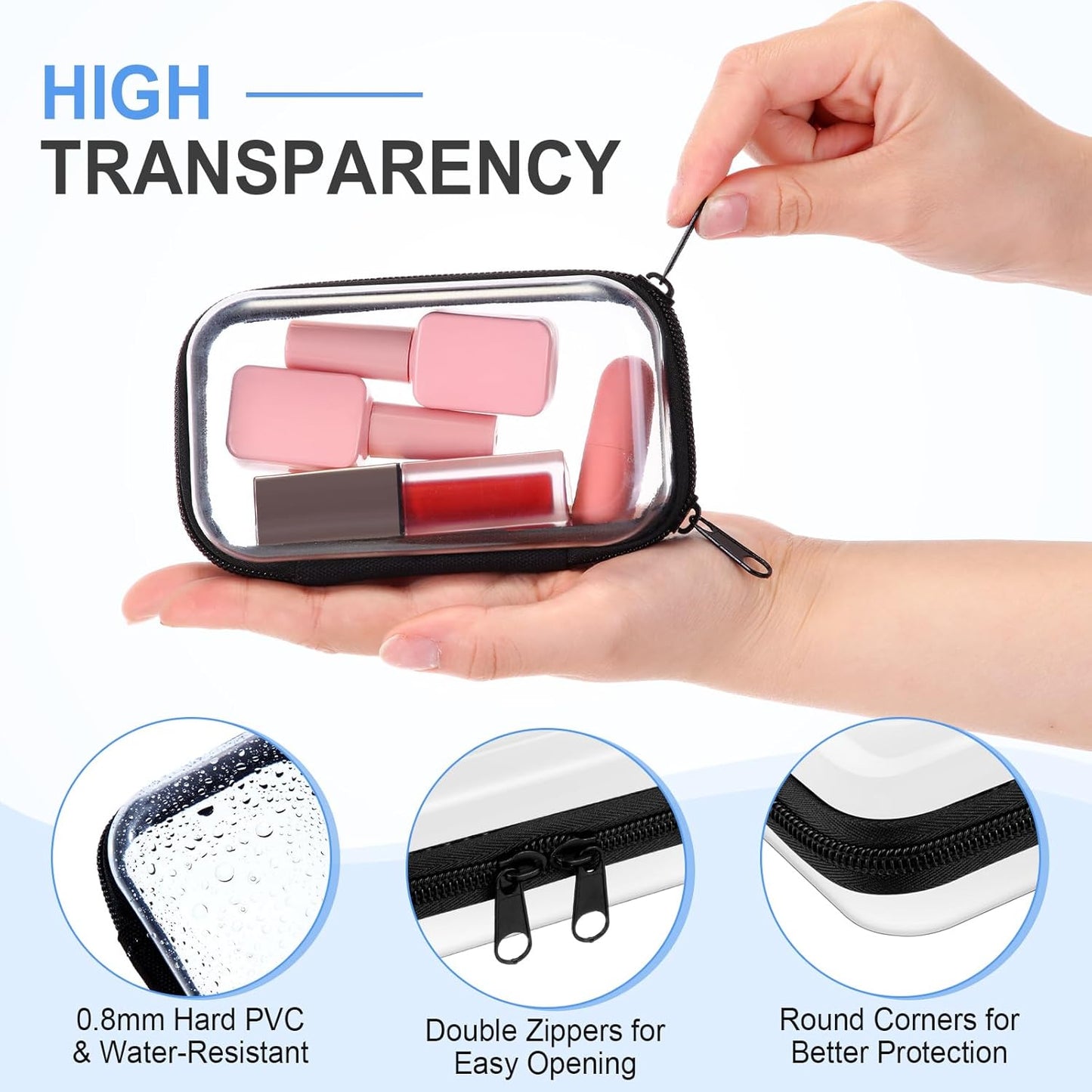 Hoolerry 3 Pcs Clear Hard Zipper Case Plastic Pouch Transparent Hard Case Clear Makeup Bag Portable Travel Organizer Bin for Cosmetics, Building Blocks, Puzzles(Black,Xs)-FemmiqueWomen