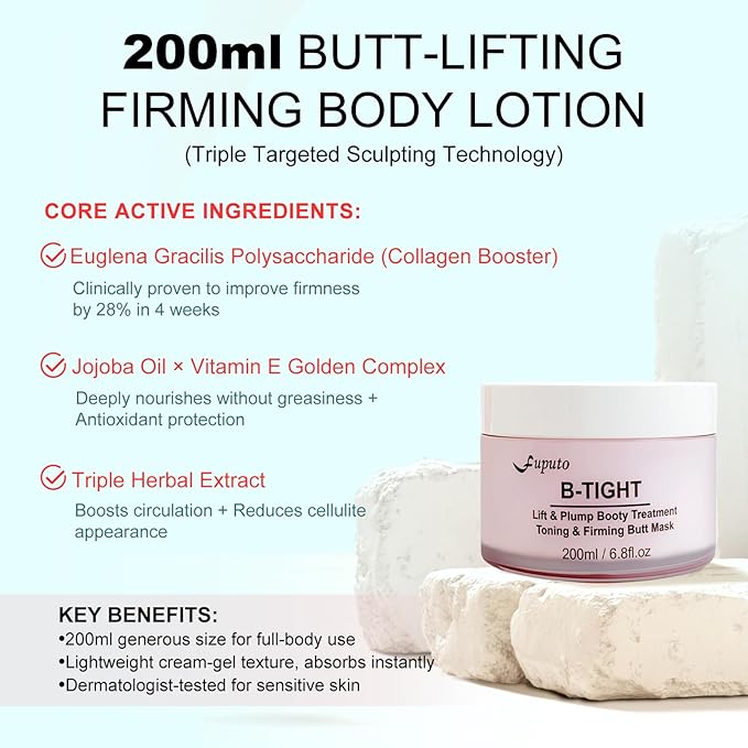 B-TIGHT Body Cream, 200ml Leave-On Booty Enhancing Mask, Firming & Moisturizing Cream, Leave-On Cellulite Mask - Improves Skin Tightness in Buttock Area, Lift sagging skin - 6.76 oz-FemmiqueWomen