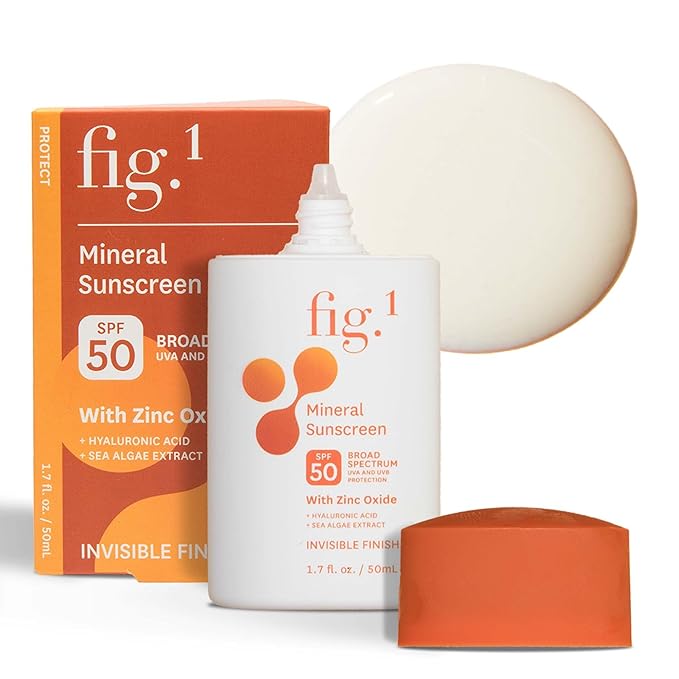 Fig.1 Mineral Sunscreen for Face SPF 50 | Zinc Oxide Face Sunscreen Moisturizer with Hyaluronic Acid & Antioxidant | Broad Spectrum Sun Protection –Fragrance-Free, Lightweight, Invisible Finish, 1.7oz-FemmiqueWomen