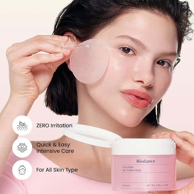 Biodance Collagen Gel Toner Pads, Pore Minimizer for Face, Improving Elasticity, Gentle Exfoliating Toner Pads for Sensitive Skin, Korean Skincareㅣ4.93 fl.oz.(140g)*60Pads-FemmiqueWomen