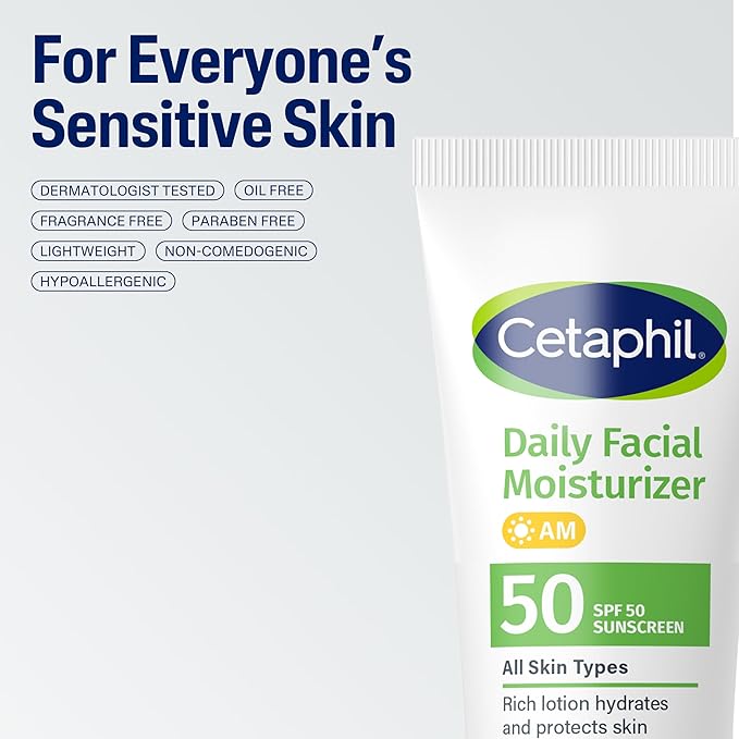 Cetaphil Daily Facial Moisturizer SPF 50, 1.7 Fl Oz (Pack of 2), Gentle Facial Moisturizer For Dry to Normal Skin Types, No Added Fragrance, Dermatologist Recommended (Packaging May Vary)-FemmiqueWomen