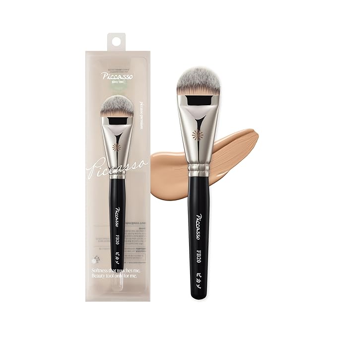 Piccasso FB20 Foundation Brush – Flat Makeup Brush for Liquid & Cream Foundation, Soft Synthetic Bristles for Seamless and High-Coverage Face Makeup, Professional Korean Beauty Tool for Daily Use-FemmiqueWomen