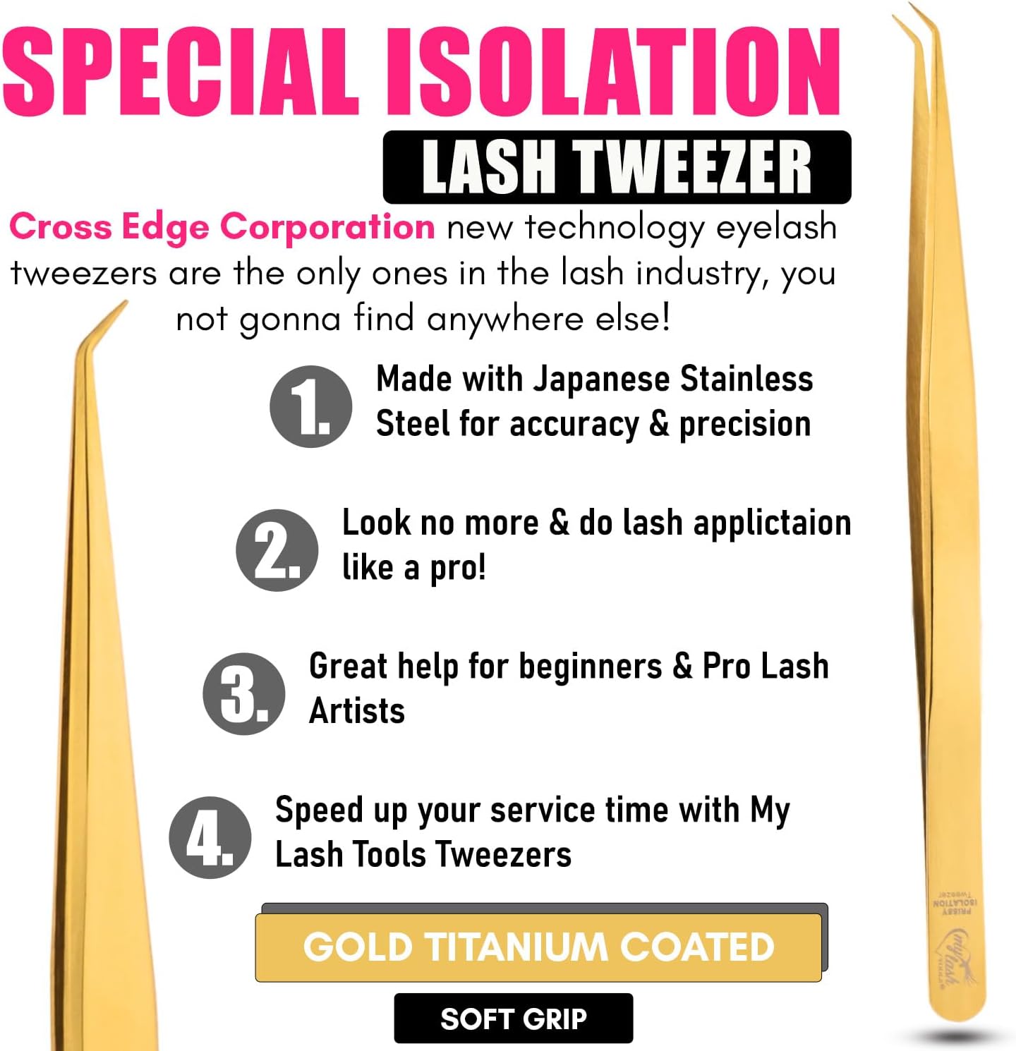Isolation Tweezers for Eyelash Extension – 14cm Curved Lash Tweezer, Stainless Steel, Best for Individual Isolation & Classic Lashes, Pinzas para Pestaña(Gold Titanium)-FemmiqueWomen