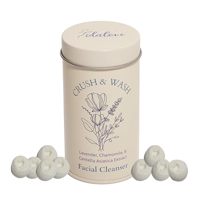 3-in-1 Solid Facial Cleanser, Exfoliator, and Wash-off Mask - Vegan, Cruelty-Free, Plastic-Free, Travel-Friendly, 1 Month Supply (60 Crushable Tablets) in Tin (Calming Beans in Tin)-FemmiqueWomen
