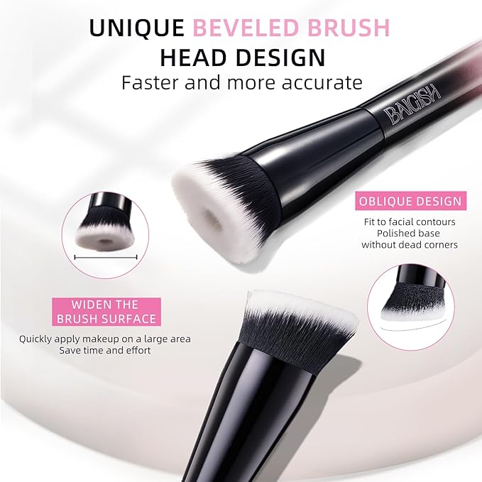 Makeup Brush Set, Flat Top Kabuki Brush Premium Foundation Brush for Liquid, Cream, and Powder with 2 Makeup Sponge for Foundation, Powder, Blush, and Concealer-FemmiqueWomen