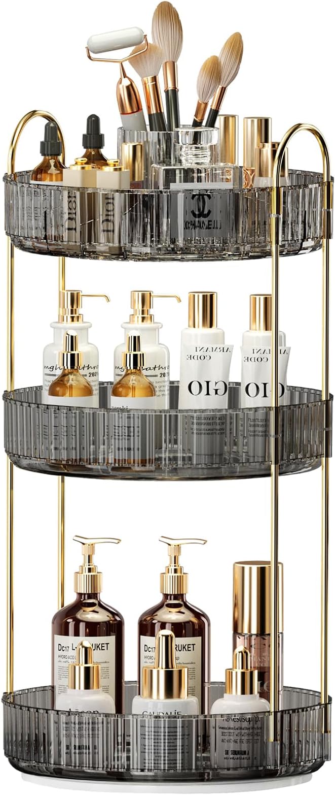 360° Rotating Makeup Organizer, Large-Capacity Skincare Make Up Storage 3 Tier Perfume Organizers Cosmetic Dresser Organizer with Makeup Brush Holder, Fits Bedroom, Bathroom, Vanity Shelf Countertop-FemmiqueWomen