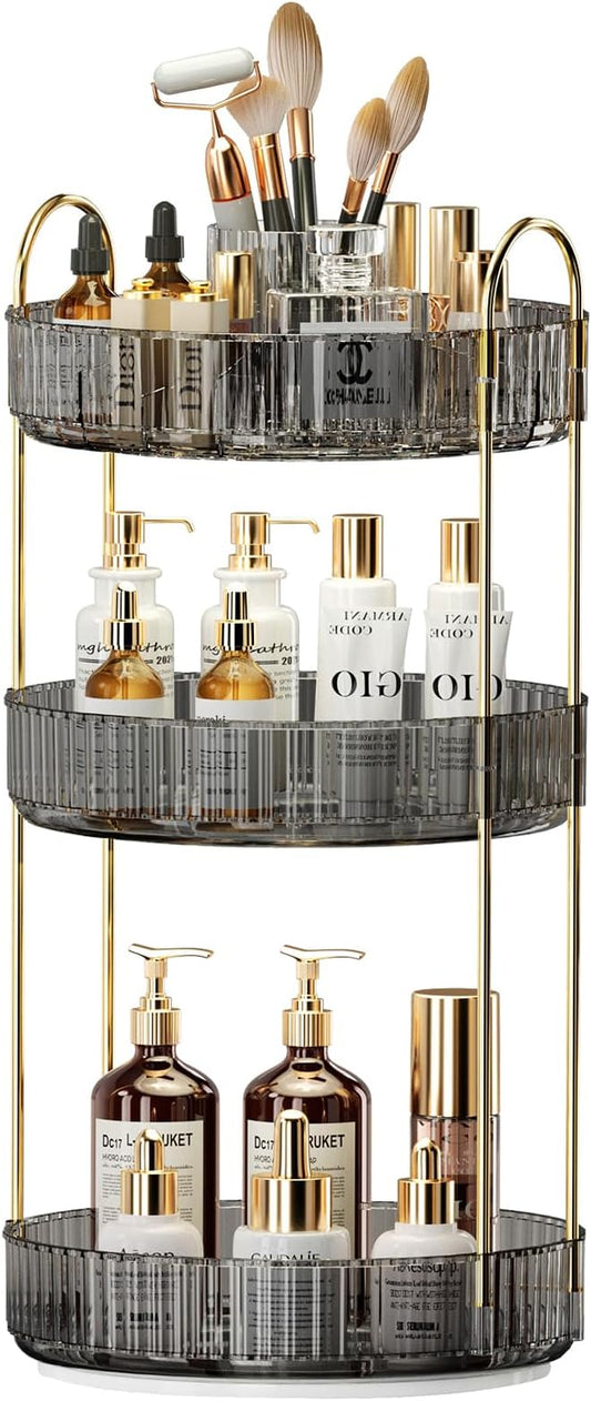 360° Rotating Makeup Organizer, Large-Capacity Skincare Make Up Storage 3 Tier Perfume Organizers Cosmetic Dresser Organizer with Makeup Brush Holder, Fits Bedroom, Bathroom, Vanity Shelf Countertop-FemmiqueWomen