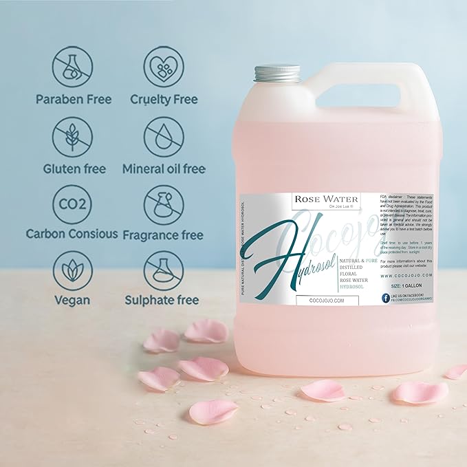 Rose Hydrosol Spray Cleansing Non GMO Facial Toner for Face Body Locs Rose Water Hydrating Face Mist, for Hydration Pure & Natural Hydrosol for All Skin Types - COCOJOJO - Bulk 128 OZ - 1 Gallon-FemmiqueWomen