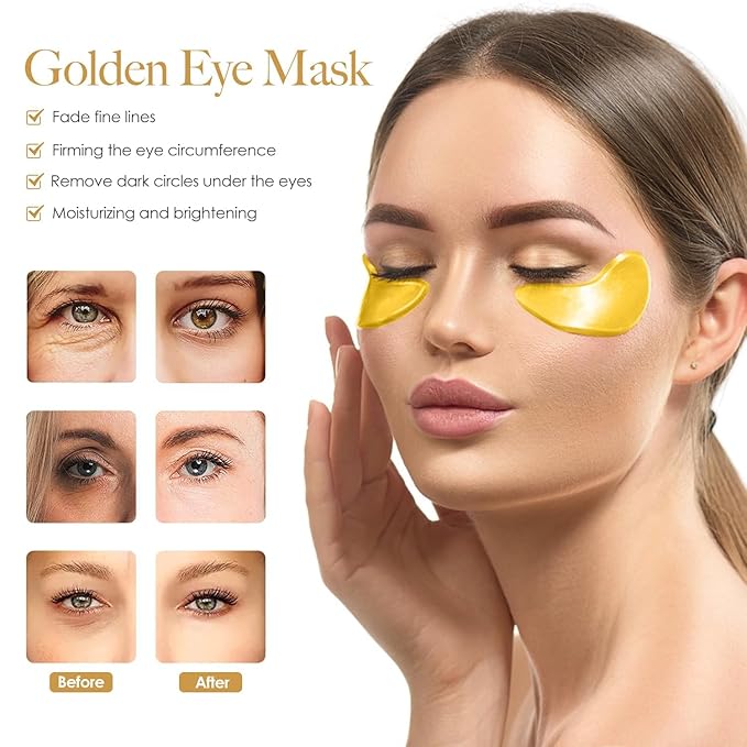 24K GOLD Eye Mask - 60 Pcs Collagen Under Eye Mask,Puffy Eyes and Dark Circles Treatments, Reduce Wrinkles and Fine Lines Undereye (Gold, 1)-FemmiqueWomen