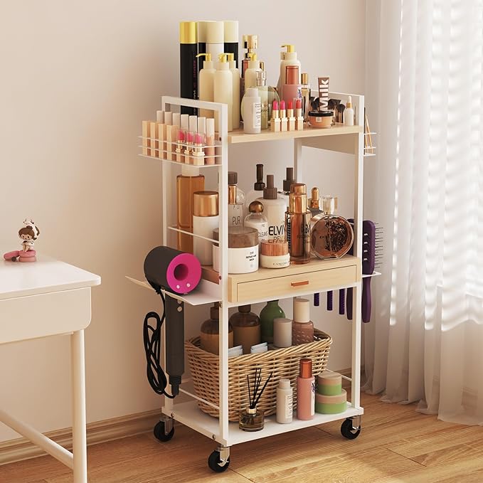 Makeup Organizer Storage Cart, Floor Skincare Organizers, Makeup Stand with Drawers, Vanity Organizer Cosmetics Display Cases Holder for Skin Care Nail Polish Perfume Makeup Brush Hair Tool-FemmiqueWomen
