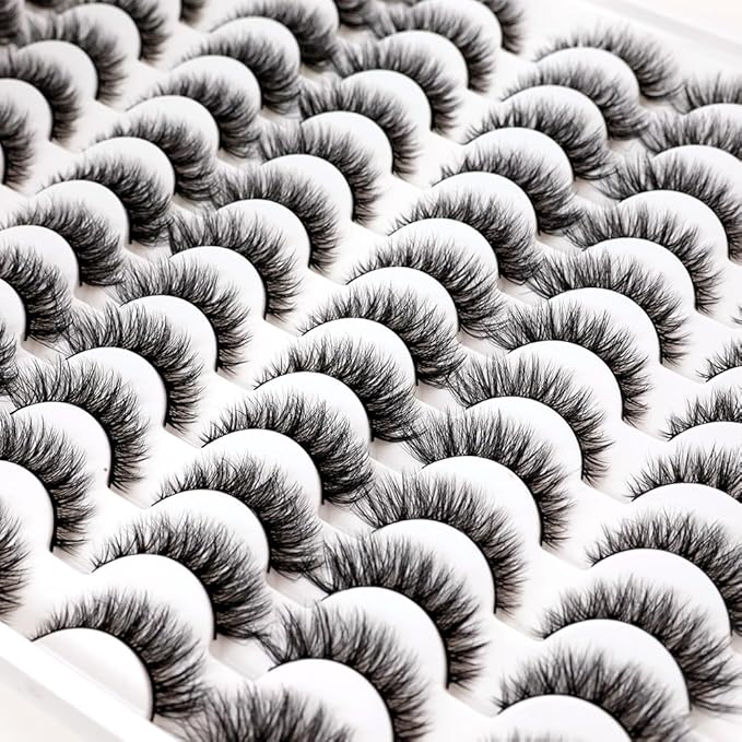 False Eyelashes 48 Pairs Faux Mink Lashes 14mm Wispy Lashes 3D Fluffy Cat Eye Lashes Pack Bulk Wholesale Strip Lashes(style 48-045)-FemmiqueWomen