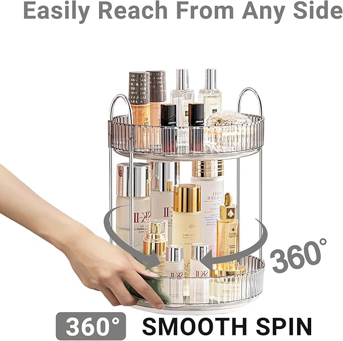 360 Rotating Makeup Organizer for Vanity,Bathroom Countertop Organizer,Spinning Perfume Organizer&Vanity Organizer(Grey-2 Tier)-FemmiqueWomen
