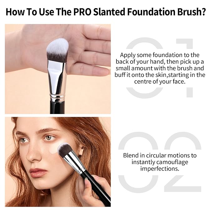 Foundation Brush, EIGSHOW Pro Slanted Brushes Angled Bristles Mask Kabuki Face Brush Perfect for Powder Liquid Cream Buffing Blending (F625)-FemmiqueWomen