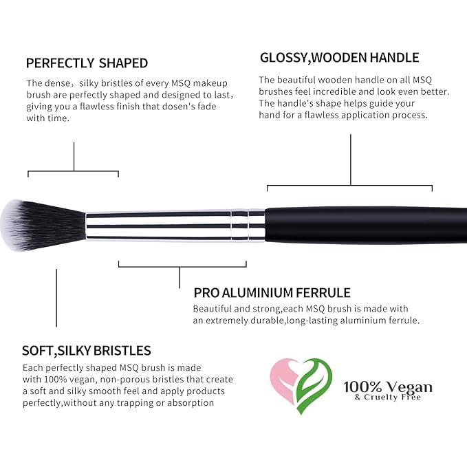 MSQ Eye Makeup Brushes 12pcs Eyeshadow Makeup Brushes Set with Soft Synthetic Hairs & Real Longer Wood Handle for Eyeshadow, Eyelash,Eyebrow, Eyeliner, Blending, Conclear(Black)-FemmiqueWomen