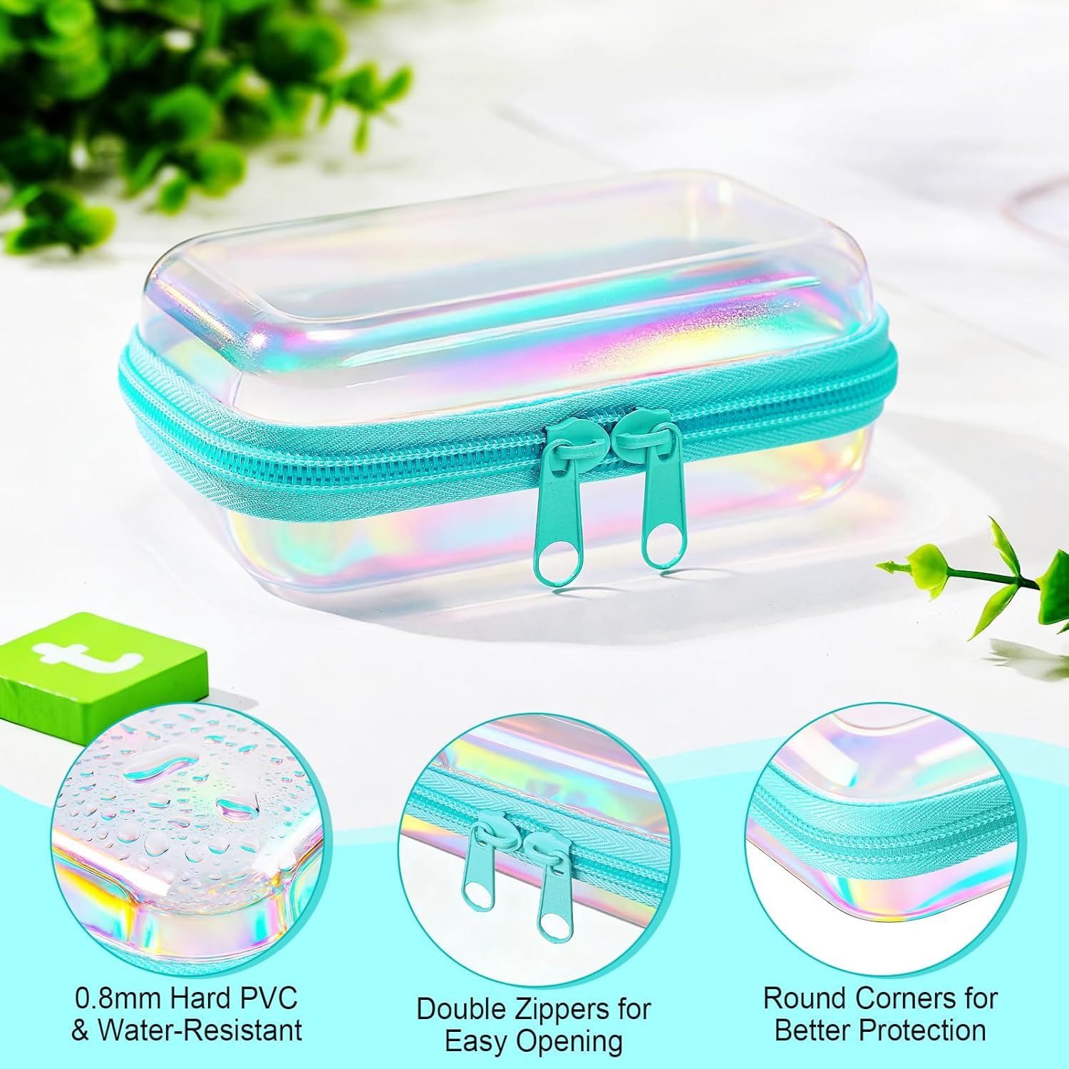 Sanwuta 6 Pcs Clear Hard Zipper Case Pencil Pouches Hard Plastic Zipper Pouches Makeup Bag Transparent Cases for Snacks Plastic Storage Organizer Box for Travel(Holographic,5 x 3 x 2 Inch)-FemmiqueWomen