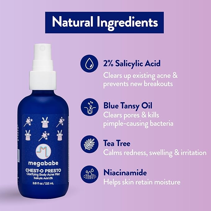 Megababe Chest-o Presto | Clarifying Body Acne Mist | Benzoyl Peroxide Free | 3.8 fl oz-FemmiqueWomen