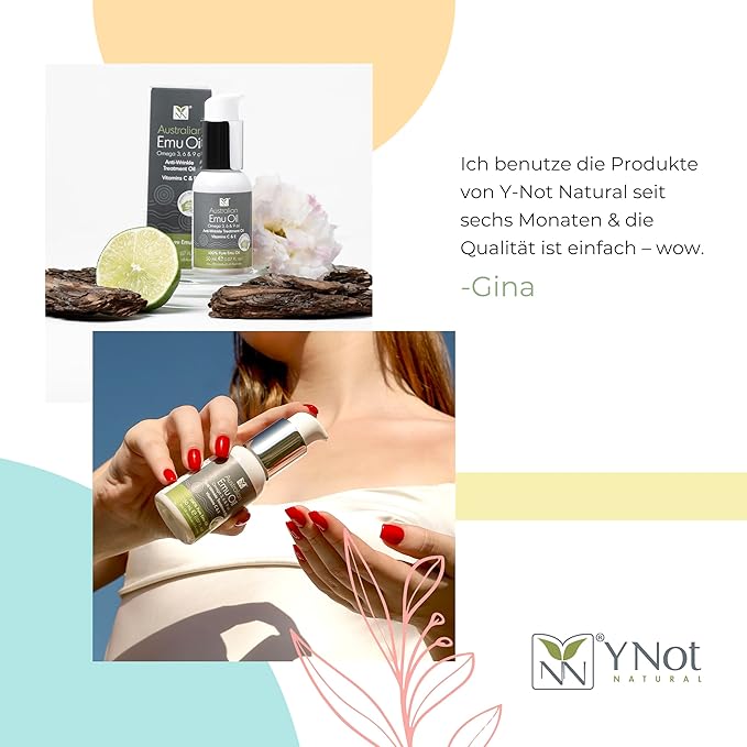 Australian Emu Oil with Vitamin E & C - 50mL Skin Brightener Serum for Face & Body to Reduce Visible Signs of Aging, Spots & Sun Damage - Antioxidant w/Omega 3 6 9 & Essential Oils by Y-Not Natural-FemmiqueWomen