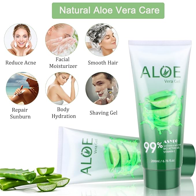 200x2 ML Aloe Vera Gel – 99% Organic Pure Aloe Vera Hydrating Face & Body Moisturizer, Natural Aloe Cream for Dry Skin, Sunburn, Acne, Soothing & Moisturizing-FemmiqueWomen