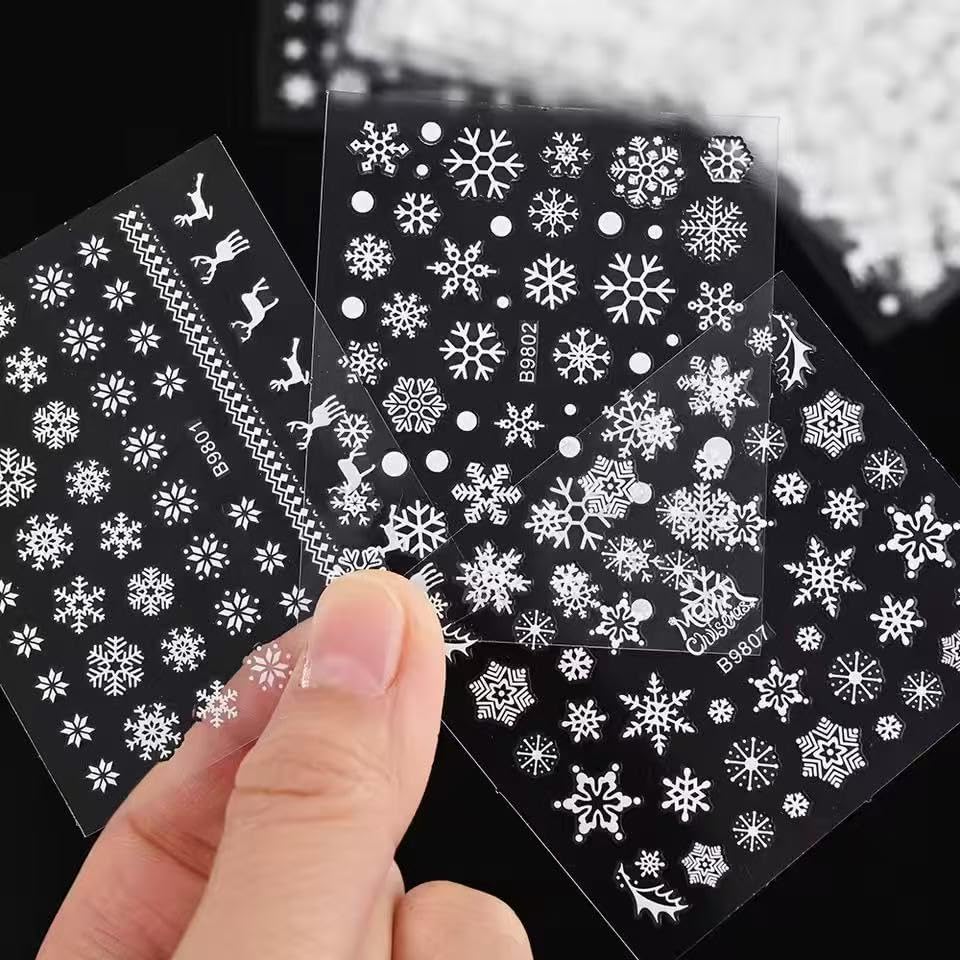 30 Sheet White Snowflakes Nail Art Stickers Christmas Snowflake Decals 3D Self-Adhesive Nail Art Supplies Charms for Nails Art Manicure Tips Decoration-FemmiqueWomen