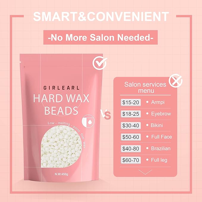 1lb Wax Beads for Hair Removal - Unscented Hard Wax Beads Refill for Professional Full Body Waxing - Ideal for Facial, Brazilian Bikini, Legs, and Underarms at Home for Women and Men (White)-FemmiqueWomen