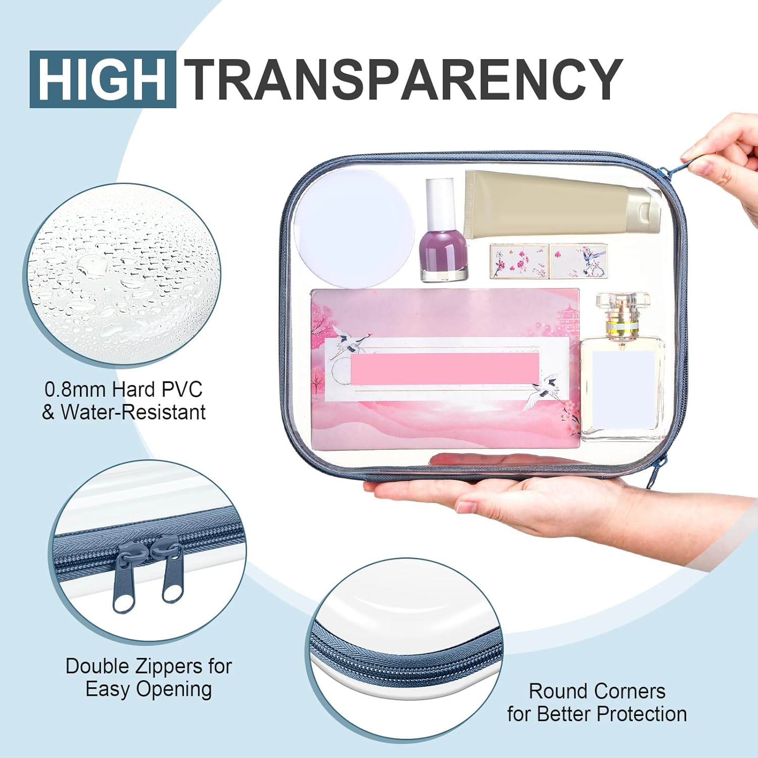 Hoolerry 4 Pcs Hard Clear Zipper Case Makeup Bags Plastic Pencil Pouch Transparent Storage Box Containers for Cosmetics, Snacks, Building Blocks, Puzzles(Morandi,9.8 x 7.9 x 2 in)-FemmiqueWomen