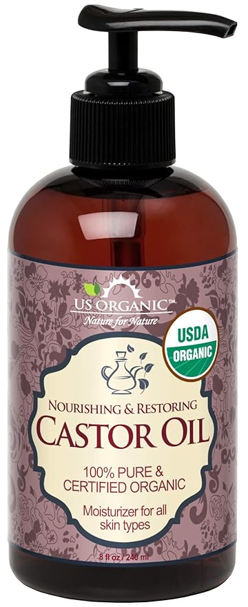 US Organic Castor Oil, USDA Certified Organic,Expeller Pressed, Hexane Free, 100% Pure & Natural moisturizing and emollient properties, For Skin, Hair Care, Eyelashes, DIY projects (8 oz (240 ml))-FemmiqueWomen