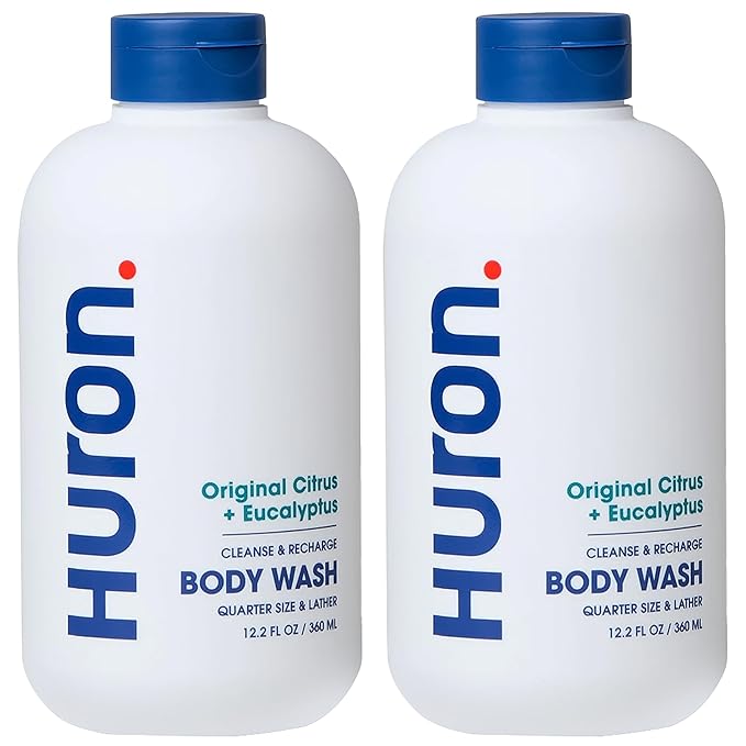 Huron Men's Moisturizing Body Wash - Crisp Citrus, Eucalyptus, Mint & Aromatic Greens Scent, 12.2 fl oz (2 Pack)-FemmiqueWomen