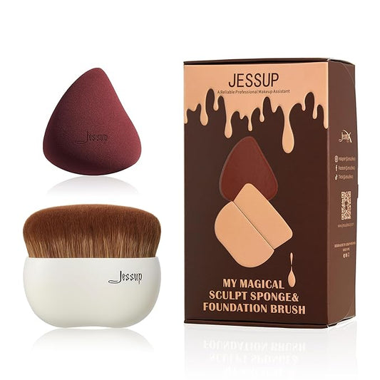 Jessup Makeup Brush Foundation Brush with Makeup Sponge 1pc Kabuki Brush for Liquid, Cream or Flawless Powder Cosmetic Face Boby Brush, T882-FemmiqueWomen