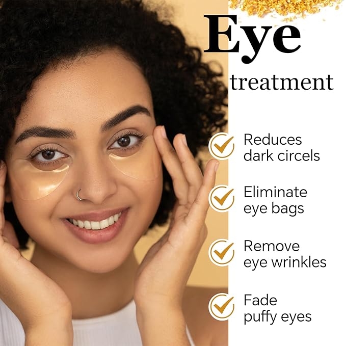 24k Gold Eye Treatment Maks 60PCS Under Eye Patch Cooling Under Eye Pads for Brightening Repairing and Refreshing Your Skin Under Eye Mask, Beauty Skin Care(gold)-FemmiqueWomen