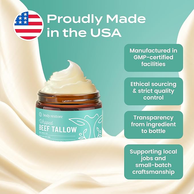 Body Restore Grass Fed Whipped Beef Tallow for Skin, Face, Body, Dry Skin - with Manuka Honey, Jojoba Oil, Birthday Gifts for Women, Men, Travel Essentials, Self Care - Eucalyptus-FemmiqueWomen