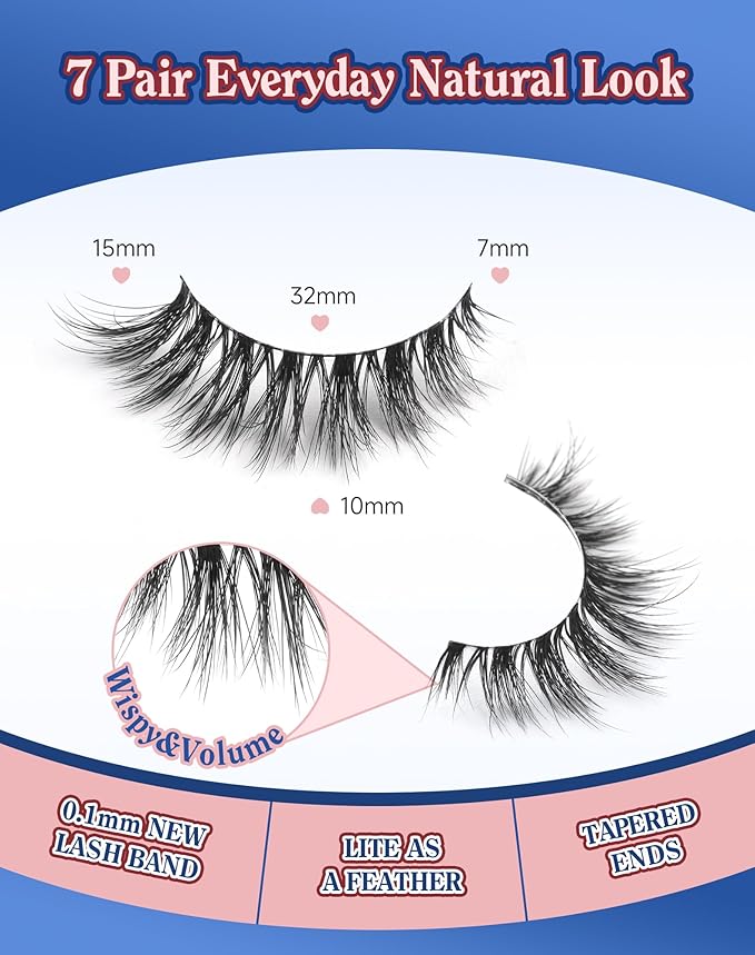 Lashes Natural Wispy Strip Eyelashes Natural Look Flared False Eye Lashes Soft Lash Fluffy Cat Eyelash 7 Pairs Everyday D05-FemmiqueWomen