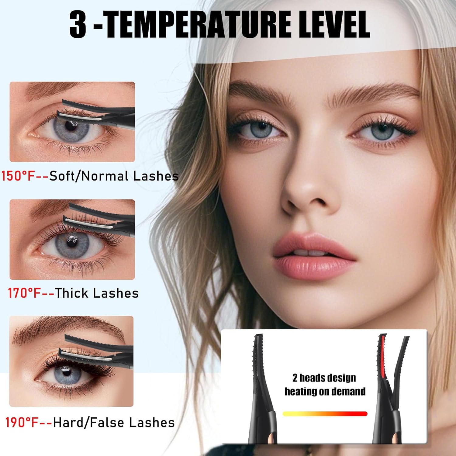 Heated Eyelash Curlers - 2 in 1 Clip- Type Heated lash Curler Best Seller Electric Eyelash Curler LED Display 3 Temp Settings for Makeup Tools USB Rechargeable Natural Curling 24H Long Lasting-FemmiqueWomen