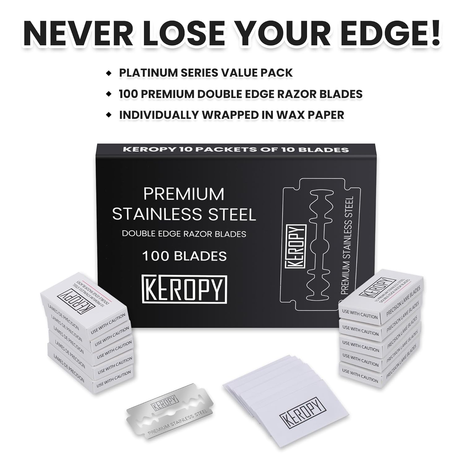 100 Safety Razor Blades - Super Sharp Stainless Steel & Lifetime Supply for Smooth Shaving, Individually Wax-Sealed, Universal Razor Compatibility-FemmiqueWomen