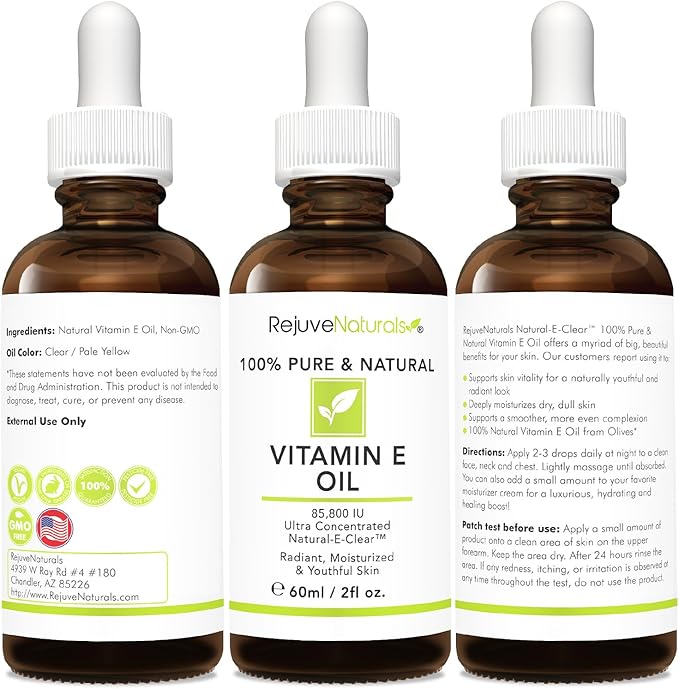 Vitamin E Oil - 100% Pure & Natural, 85,800 IU. Repair Dry, Damaged Skin from Surgery & Acne, Age Spots & Wrinkles. Boost Collagen for Moisturized, Youthful-looking Skin. d-alpha tocopherol, 2 Fl Oz-FemmiqueWomen