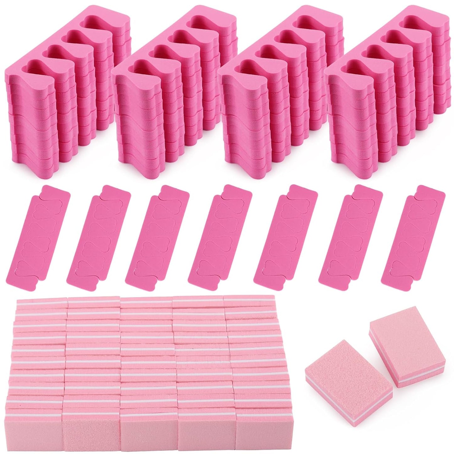 102pcs Toe Separators Set - Premium Pedicure Tool 52Pcs Super Soft Pedicure Toe Separator- 50Pcs Mini Nail Buffer Block File 80/100 Grit 2 Sided-FemmiqueWomen