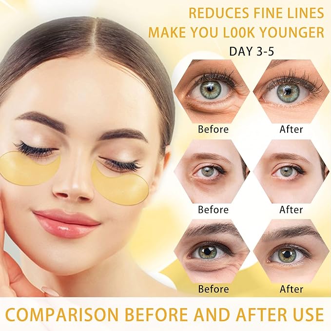 24K Gold Under Eye Patches Gel Eye Pad Hot Cold Eye Mask,Eye Masks Skincare for Removing Dark Circles and Puffiness,Reduce Wrinkles,Eye Bags and Fine Lines (68 Pcs-FemmiqueWomen